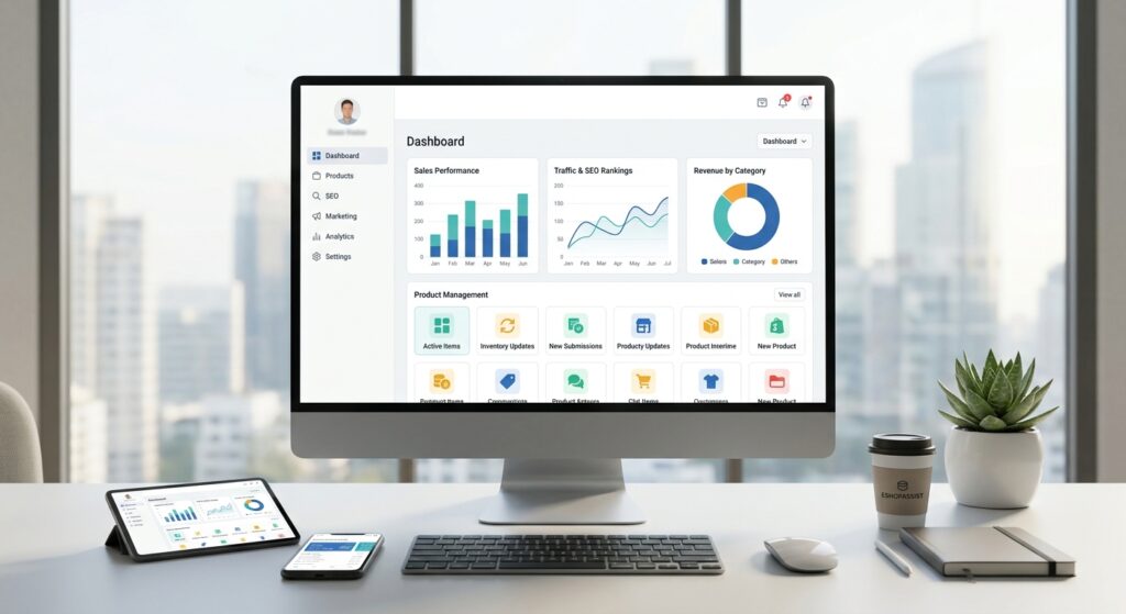All-in-one e-commerce store setup, SEO optimization, and product management dashboard